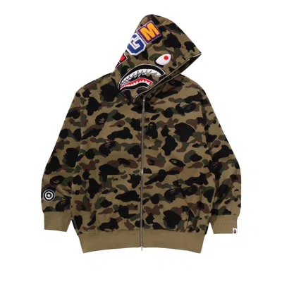 Pre-owned Bape 1st Camo Jacquard Shark Relaxed Fit Full Zip Hoodie 'green' | Men's Size M