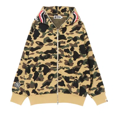 Pre-owned Bape 1st Camo Jacquard Shark Relaxed Fit Full Zip Hoodie 'yellow' | Men's Size M