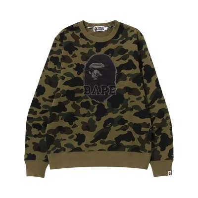 Pre-owned Bape 1st Camo Pattern Ape Head Crewneck 'green' | Men's Size M