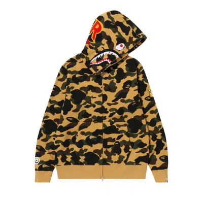 Pre-owned Bape 1st Camo Ponr Shark Full Zip Hoodie 'yellow'