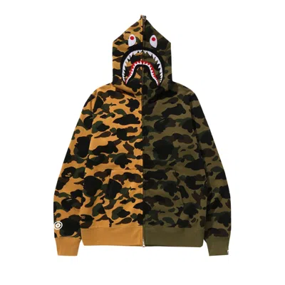 Pre-owned Bape 1st Camo Separate Shark Full Zip Hoodie 'yellow' | Men's Size Xl