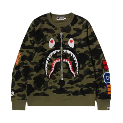Pre-owned Bape 1st Camo Shark Crewneck 'green'