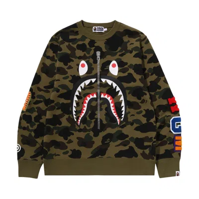 Pre-owned Bape 1st Camo Shark Crewneck Sweatshirt 'green' | Men's Size M