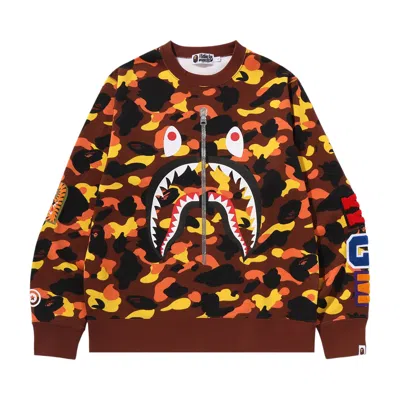 Pre-owned Bape 1st Camo Shark Crewneck Sweatshirt 'orange' | Men's Size S