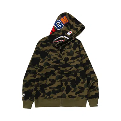 Pre-owned Bape 1st Camo Shark Full Zip Hoodie 'green' | Men's Size L
