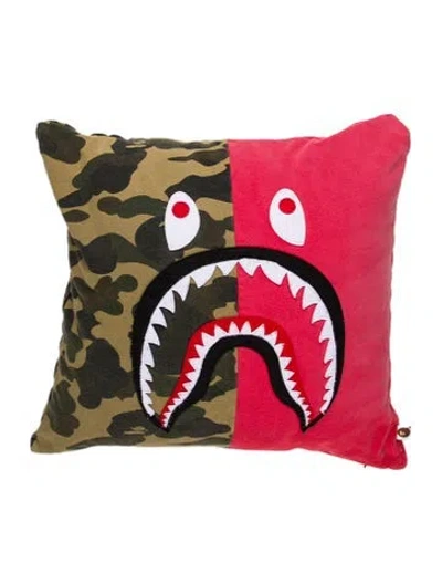 Pre-owned Bape 1st Camo Shark Throw Pillow In Red