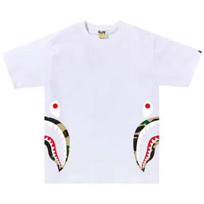 Pre-owned Bape 1st Camo Side Shark Tee 'white/green'