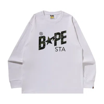 Pre-owned Bape 1st Camo Sta Long-sleeve Tee 'white/green' | Men's Size M