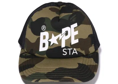 Pre-owned Bape 1st Camo Sta Mesh Cap In Green