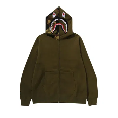 Pre-owned Bape 1st Shark Full Zip Hoodie 'olive Drab' In Green