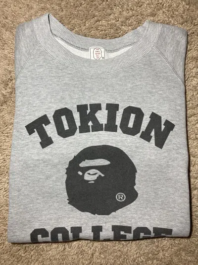 Pre-owned Bape 2000  Tokion Ape College Logo Vintage Sweat 90's Og Nigo In Blue
