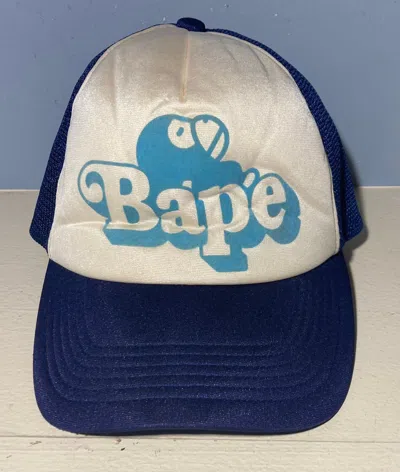 Pre-owned Bape 2008  Baby Milo Light Blue Navy Trucker Hat Cream White