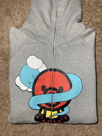 Pre-owned Bape 2008  Kaws Bendy Octopus Full Zip Hoodie Og Camo In Gray
