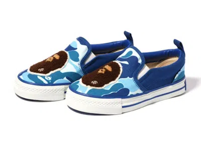 Pre-owned Bape A Bathing Ape Ape Head Slip On Abc Camo Sneakers In Blue/green/white In Multi
