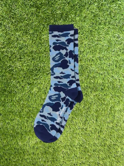 Pre-owned Bape A Bathing Ape  Abc Camo “blue” Socks Size Large