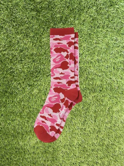 Pre-owned Bape A Bathing Ape  Abc Camo “pink” Socks Size Large