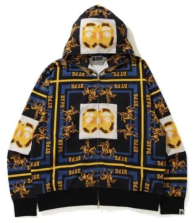Pre-owned Bape A Bathing Ape  Double Ape Head Relaxed Full Zip Hoodie Black Gold 2xl Xxl In Multicolor