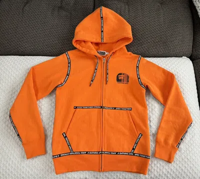 Pre-owned Bape A Bathing Ape  Full Zip Taped Hoodie Sweatshirt Medium In Orange