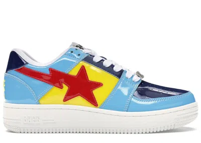 Pre-owned Bape A Bathing Ape  Sta Low Block Sneakers In Yellow/navy/baby Blue