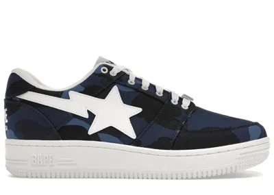 Pre-owned Bape A Bathing Ape  Sta Low Camo Sneakers In Navy Blue/white In Multi