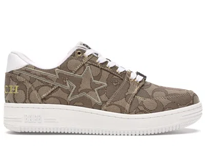 Pre-owned Bape A Bathing Ape  Sta Low Coach Sneakers In Beige/white