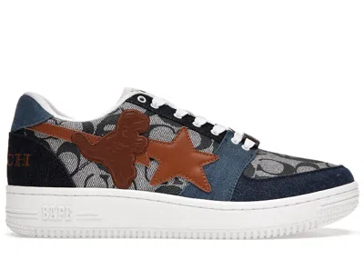 Pre-owned Bape A Bathing Ape  Sta Low Coach Sneakers In Blue/denim/brown