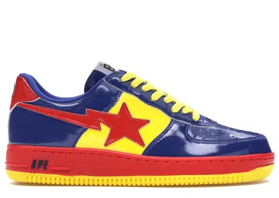 Pre-owned Bape A Bathing Ape  Sta Low Dc Comics Superman Sneakers In Navy Blue/yellow/red