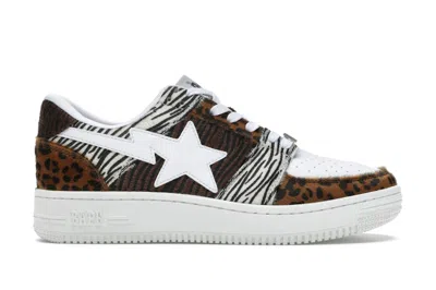 Pre-owned Bape A Bathing Ape  Sta Low Mix Sneakers In White/animal Print
