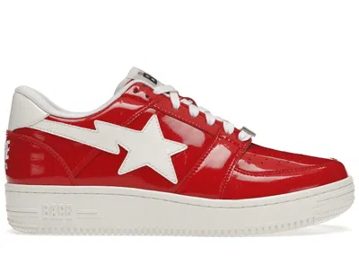 Pre-owned Bape A Bathing Ape  Sta Low Patent Sneakers In Red/white