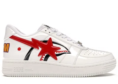 Pre-owned Bape A Bathing Ape  Sta Low Shark Sneakers In White/red