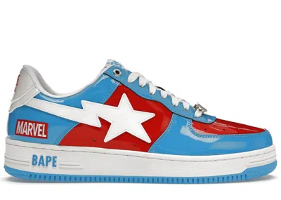 Pre-owned Bape A Bathing Ape  Sta Marvel Comics Captain America (2022) Sneakers In Blue/red