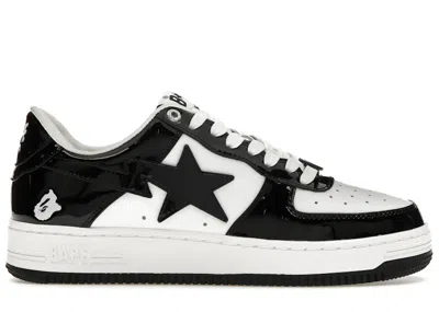 Pre-owned Bape A Bathing Ape  Sta Patent Leather Sneakers In Black/white In Multi