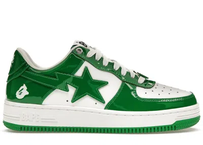 Pre-owned Bape A Bathing Ape  Sta Patent Leather Sneakers In Green/white