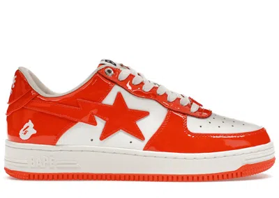 Pre-owned Bape A Bathing Ape  Sta Patent Leather Sneakers In Orange/white