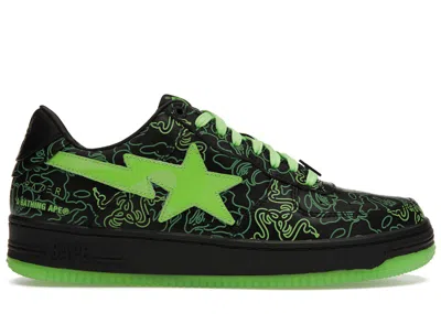 Pre-owned Bape A Bathing Ape  Sta Razer Sneakers In Black/neon/green