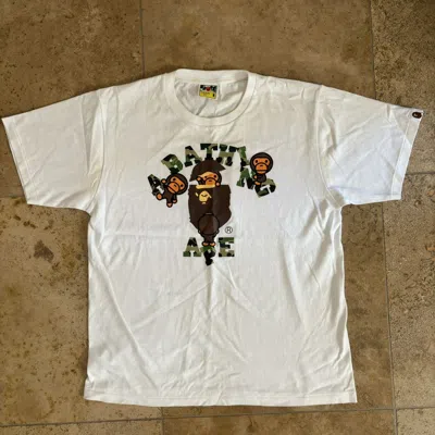 Pre-owned Bape A Bathing Ape College Baby Milo Graphic Tee Japan Cotton In White