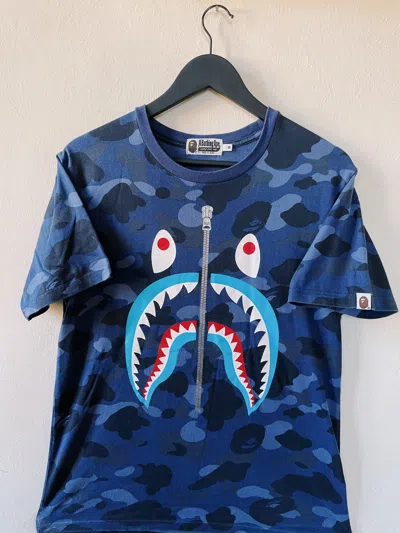 Pre-owned Bape A Bathing Ape Color Camo Shark Color Camo T-shirt Blue