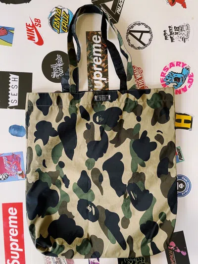 Pre-owned Bape A Bathing Ape Double Sided Tote Bag Polyester Camo In Green