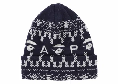 Pre-owned Bape A Bathing Ape Knit Cap In Navy Blue