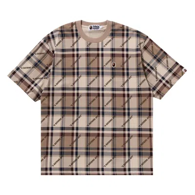 Pre-owned Bape A Bathing Ape Logo Check Pattern Tee 'beige' In Tan