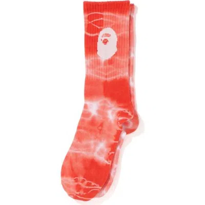 Pre-owned Bape A Bathing Ape Men Ape Head Tie Dye Socks In Red
