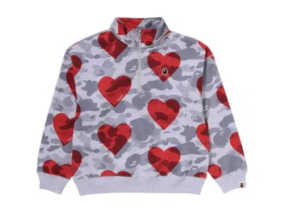 Pre-owned Bape A Bathing Ape Women I Love  Half Zip Sweatshirt In Gray