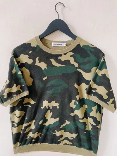 Pre-owned Bape A Bathing Ape Woodland Camo Short Sleeve Crewneck In Green