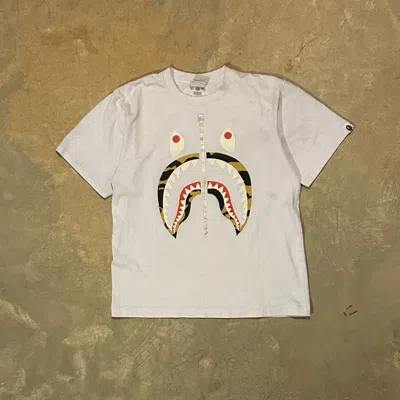 Pre-owned Bape Abc 1st Camo Shark Face Tee Silver Zipper In White