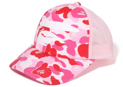 Pre-owned Bape Abc Camo Ape Face Mesh Cap In Pink