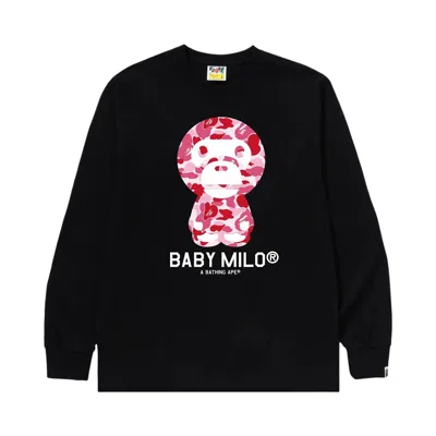 Pre-owned Bape Abc Camo Baby Milo Long-sleeve Tee 'black/pink'