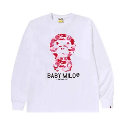 Pre-owned Bape Abc Camo Baby Milo Long-sleeve Tee 'white/pink'