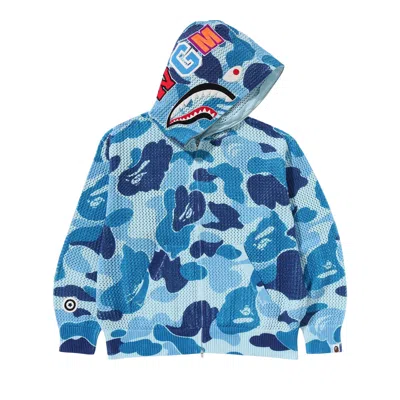 Pre-owned Bape Abc Camo Crochet Relaxed Fit Shark Full Zip Hoodie 'blue' | Men's Size Xxl