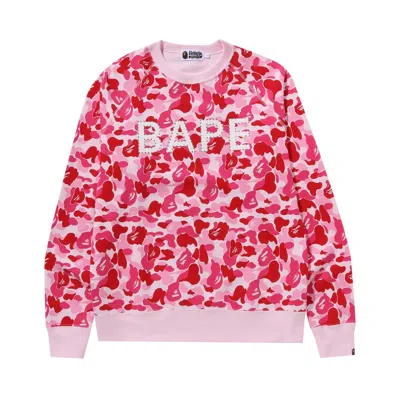 Pre-owned Bape Abc Camo Crystal Stone Crewneck 'pink' | Men's Size L