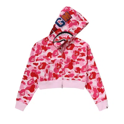 Pre-owned Bape Abc Camo Crystal Stone Shark Cropped Full Zip Hoodie 'pink' | Women's Size S